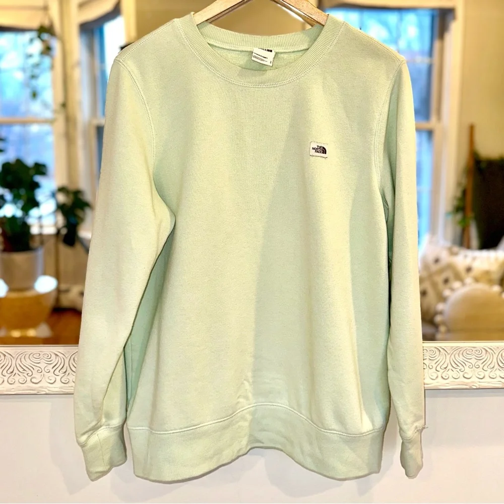 The North Face Light Mint Green Crew Neck Cotton Long Sleeve Sweatshirt Large